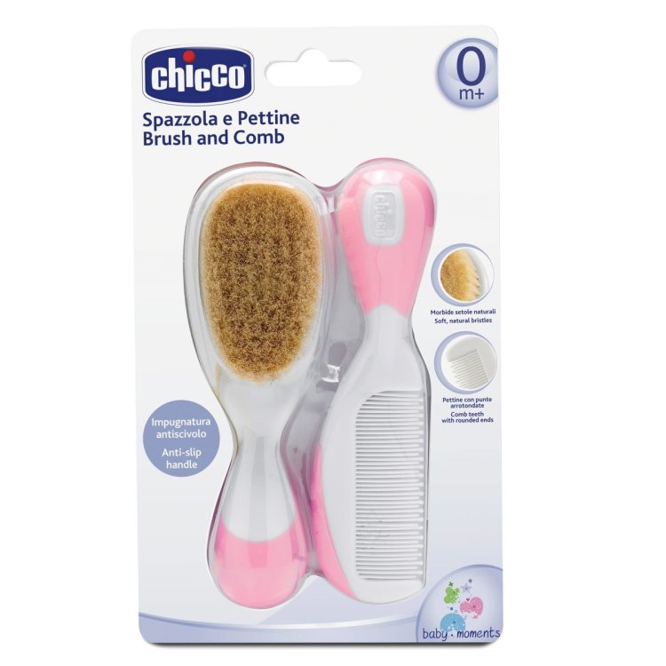 Chicco Spazzola e Pettine Rosa Bianco Set Neonati 2 Pezzi