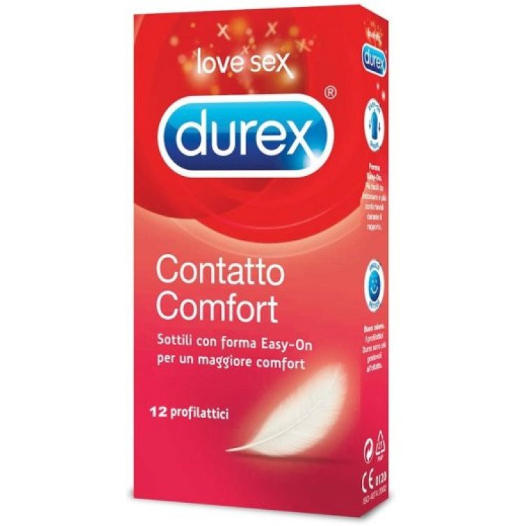Durex Contatto Comfort Preservativi Sottili Lubrificati Easy-On 12 Pezzi 56mm