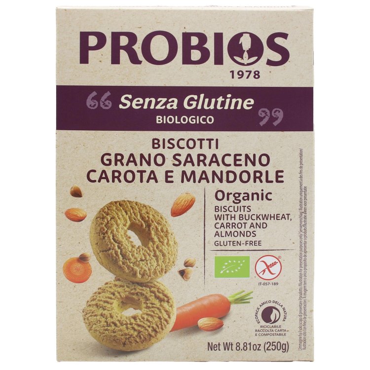 Probios Biscotti Altri Cereali Grano Saraceno Carota Mandorle Senza Glutine 250g