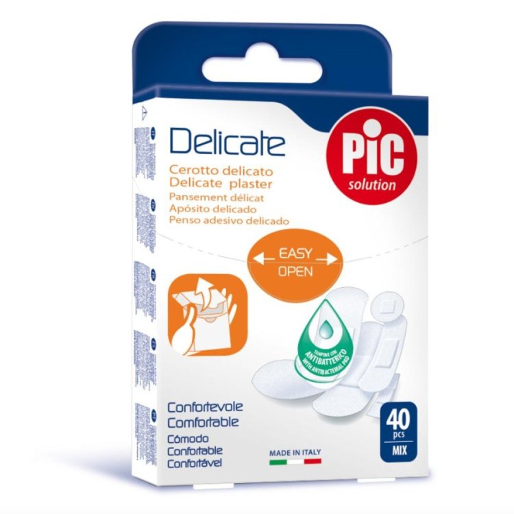 Pic Delicate Cerotti Antibatterici Ipoallergenici Tessuto Non Tessuto Mix 40 Pezzi
