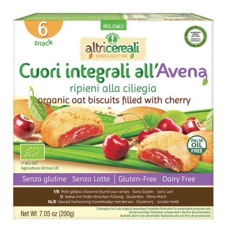 Altricereali Cuori di Avena Ripieni Ciliegia Senza Glutine Bio 6 Pezzi