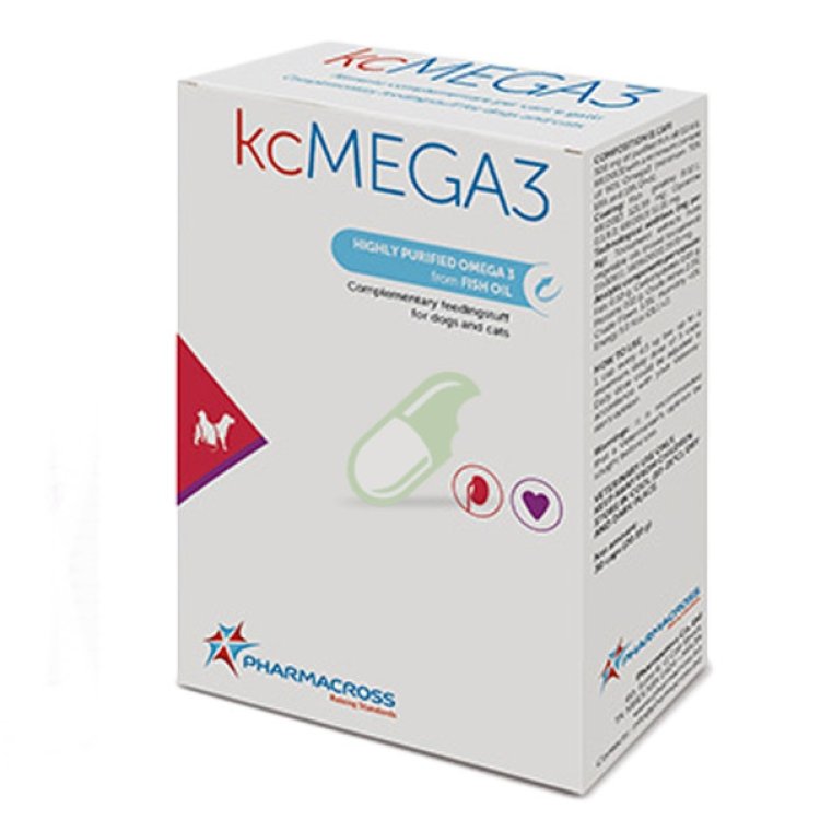 Pharmacross KcMEGA3 Omega 3 Integratore Supporto Renale Cani e Gatti 30 Perle