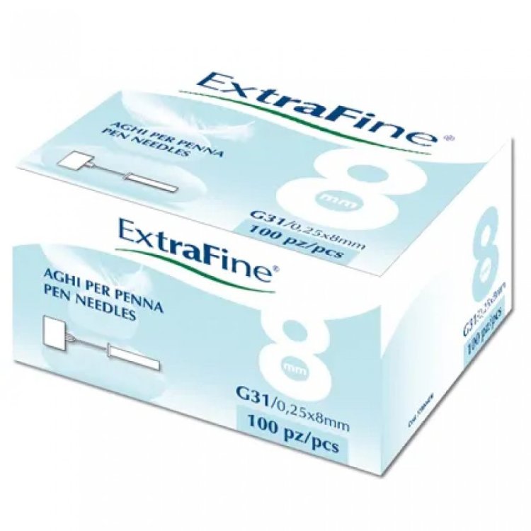 Extrafine Ago Insulina G31 8mm 100 Pezzi Extrafine Ago Insulina G31 8mm 100 Pezzi