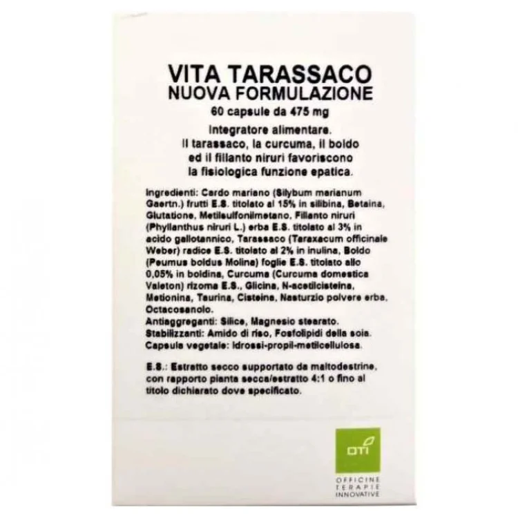 Oti Vita Tarassaco N Formula Integratore per Funzione Epatica 60 Capsule Oti Vita Tarassaco N Formula Integratore per Funzione Epatica 60 Capsule
