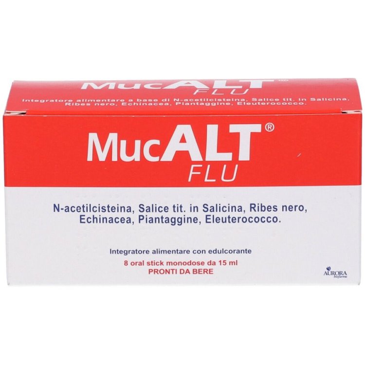 Aurora Biofarma MucALT Flu 8 Stick Orali Monodose per Gola e Vie Respiratorie