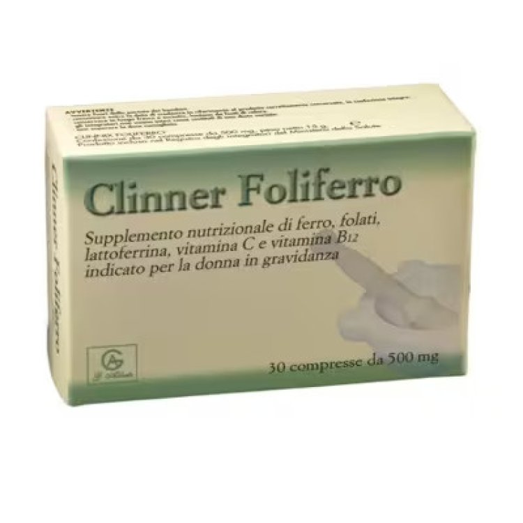 Clinner Foliferro Integratore Alimentare Ferro, Acido Folico, Vitamina C, B12 - 30 Compresse