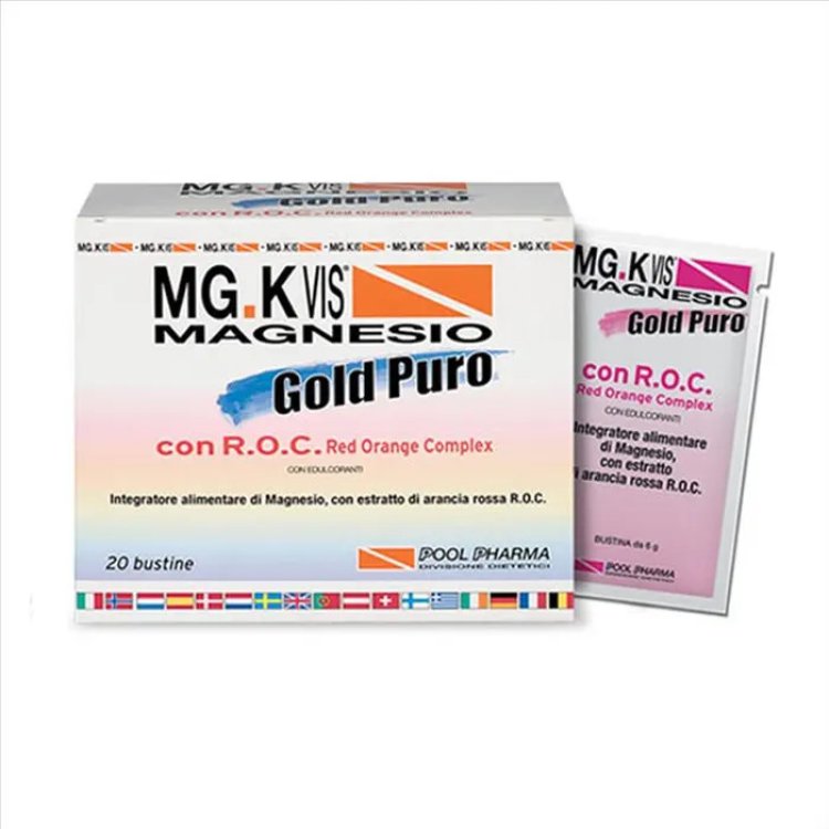 Mgk-Vis Magnesio Gold Puro Integratore di Magnesio al Gusto Arancia Rossa, 20 Bustine