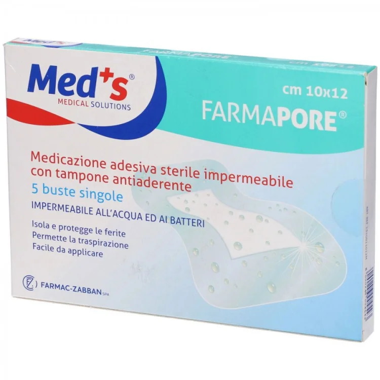 Meds FarmaPore Medicazione Adesiva Sterile Impermeabile 10x12cm 5 Pezzi