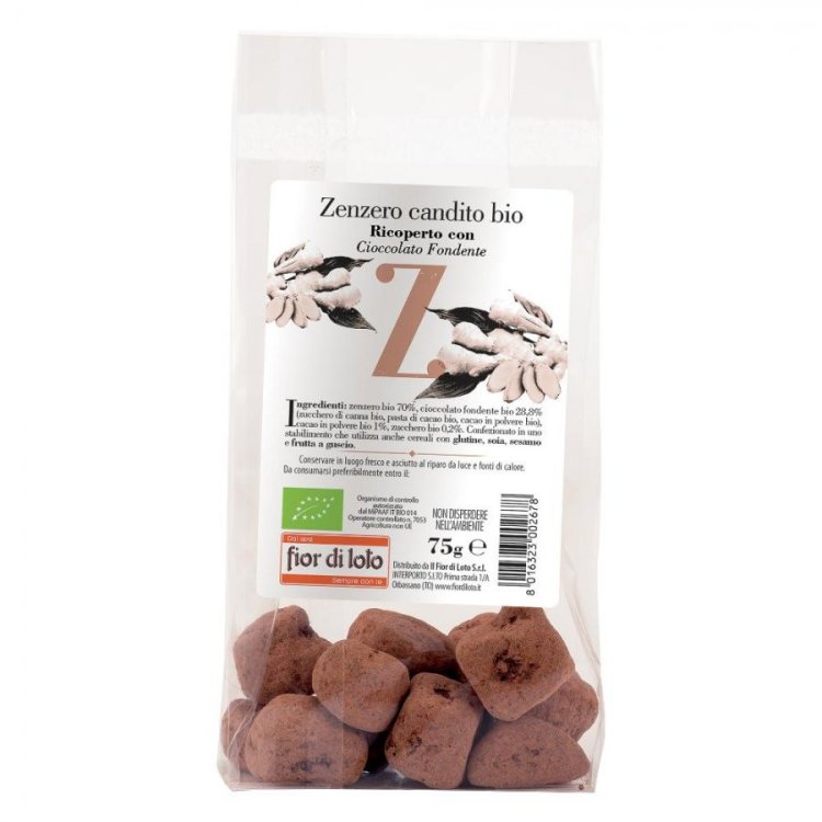 Fior Di Loto Zenzero Candito Ricoperto Cioccolato Fondente Bio 75 g