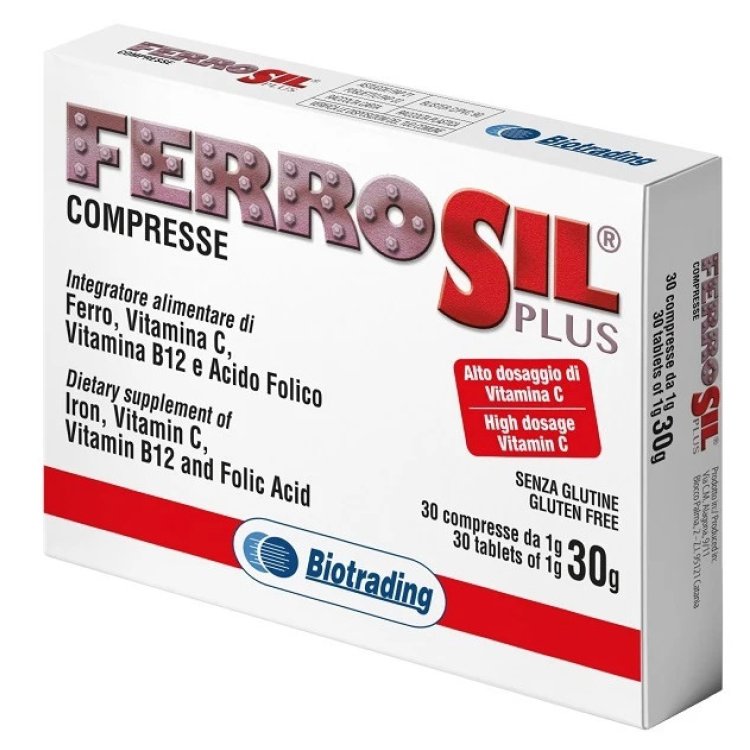 Biotrading Ferrosil Plus Integratore Ferro Vitamina C B12 Acido Folico 30 Compresse