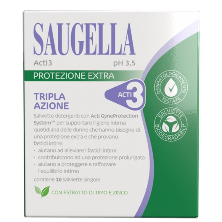 Saugella Acti3 Salviettine Intime Monodose Detergente Protettivo 10 Pezzi