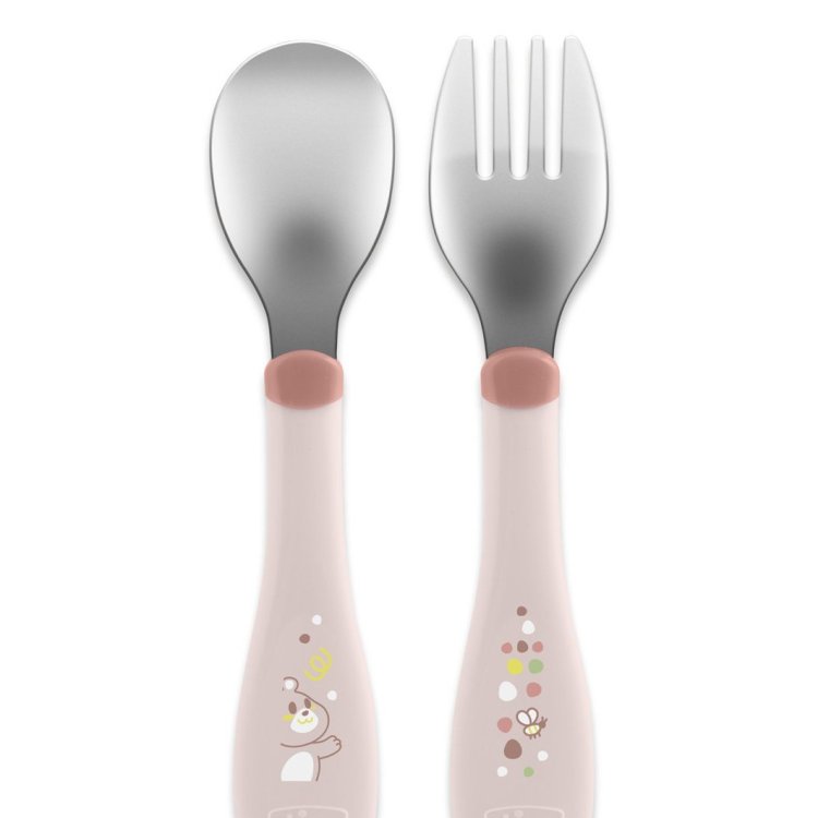 Chicco Set Posate per Bambini Rosa Acciaio Inox