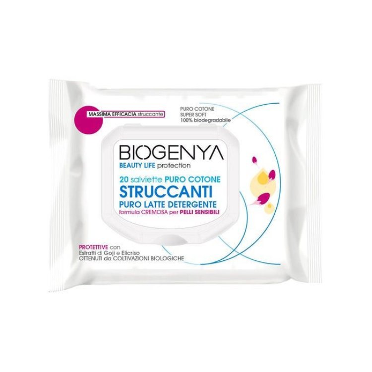 Biogenya Salviette Struccanti Puro Cotone Pelle Sensibile 20 Pezzi