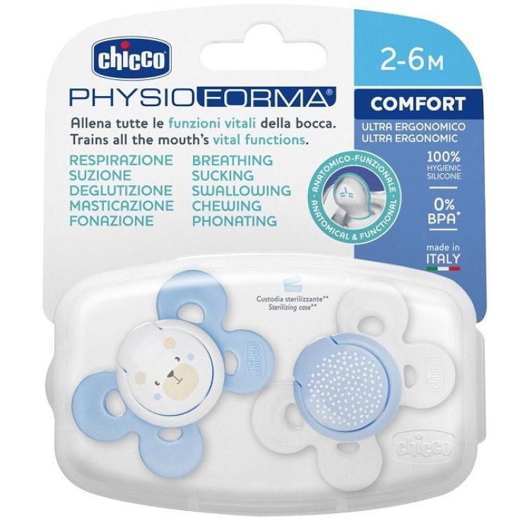 Chicco Succhietto Comfort Boy Silicone 2-6 Mesi, 2 Pezzi