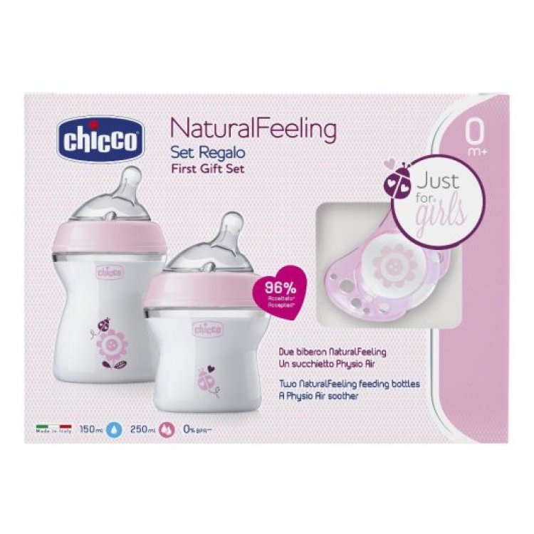 Chicco Set Natural Feeling Girl Biberon e Succhietto 0-6 Mesi