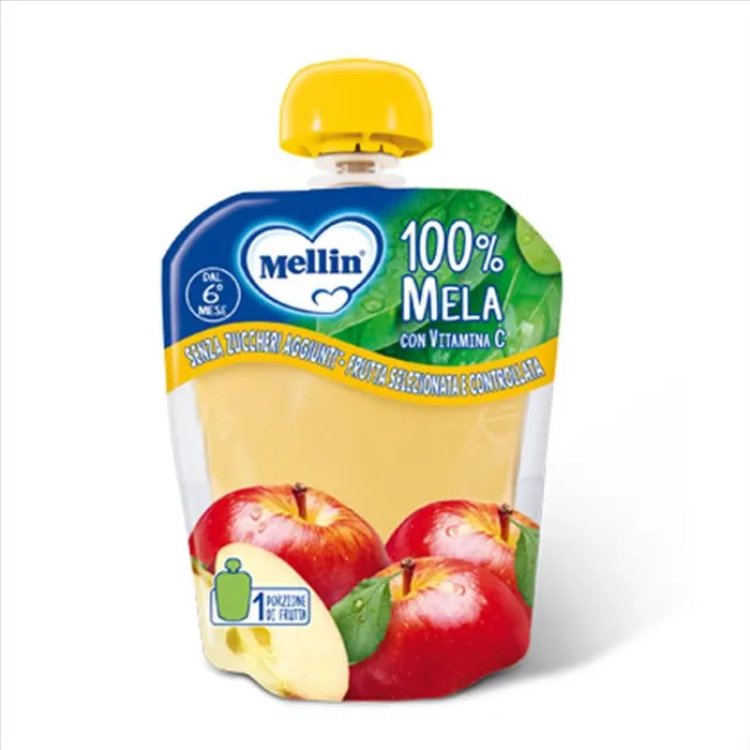 Mellin Pouch Mela 100% Frutta con Vitamina C 90g dal 6&deg; Mese Prima Infanzia