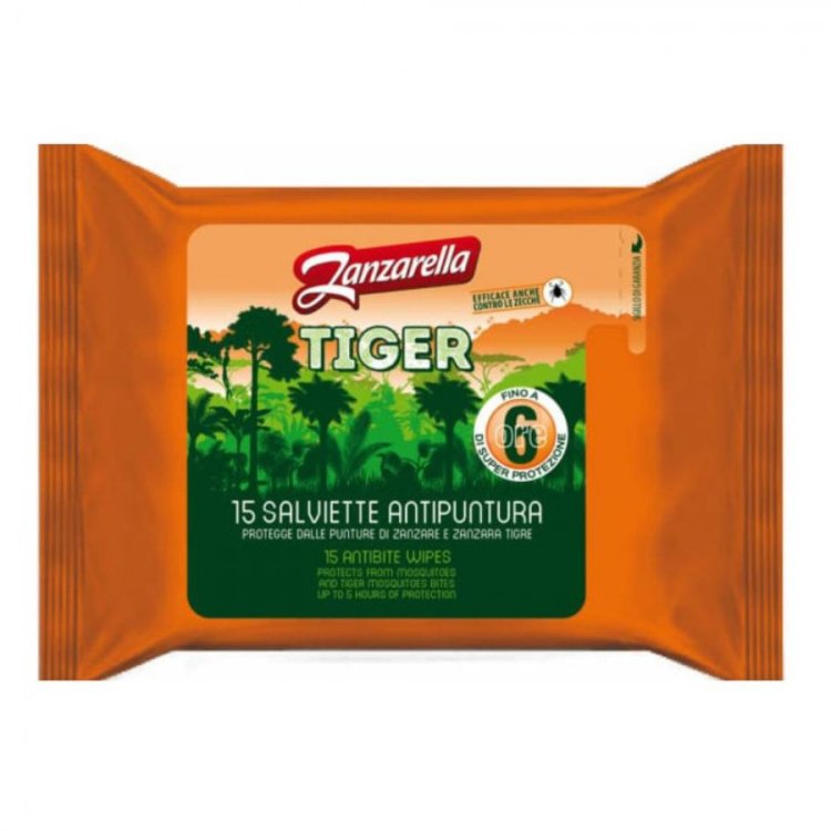 Zanzarella Tiger Salviette Anti-puntura Zanzare e Zecche 15 Pezzi