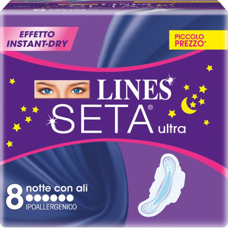 Lines Seta Ultra Notte Assorbenti con Ali Ipoallergenici per Incontinenza 8 Pezzi