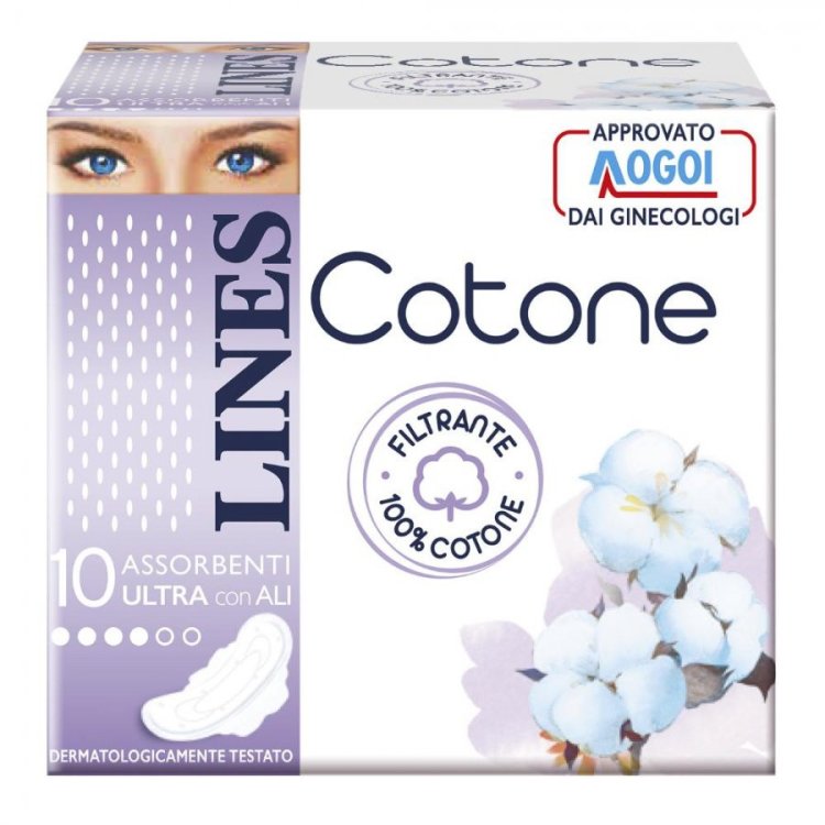 Lines Cotone Ultra Giorno con Ali Assorbenti in Cotone 10 Pezzi Ipoallergenici
