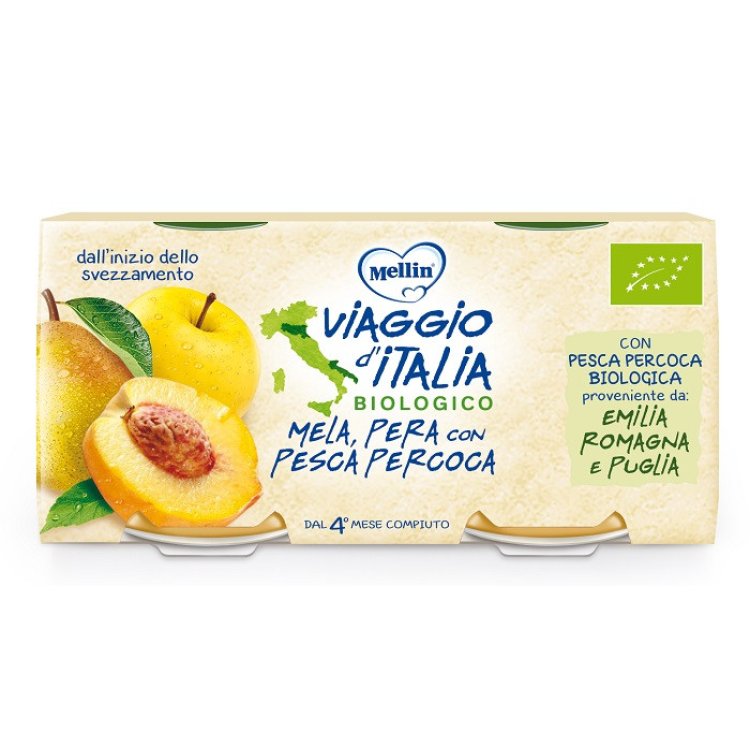 Mellin Viaggio Italia Bio Omogeneizzato Mela Pera Pesca 2x100g