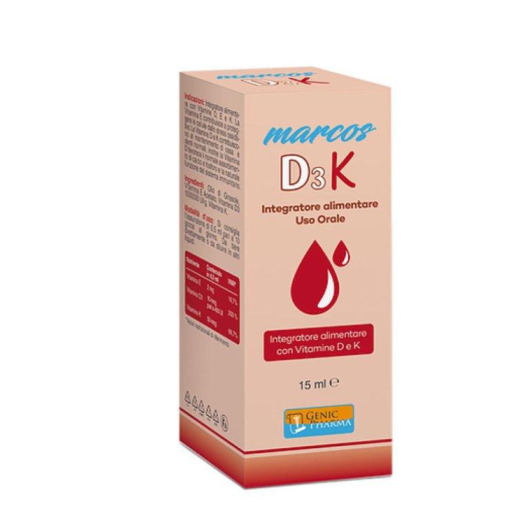 Genic Pharma Marcos D3K Integratore di Vitamina D e K in Gocce da 15ml