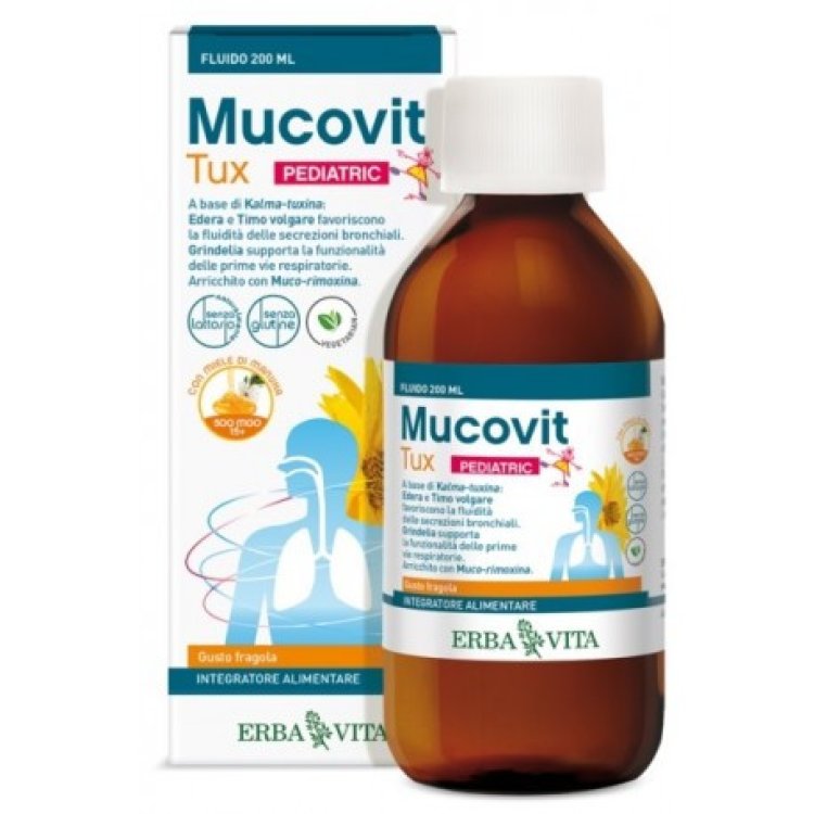 Erba Vita Mucovit Tux Pediatrico Integratore per Naso e Gola Fragola 200ml Erba Vita Mucovit Tux Pediatrico Integratore per Naso e Gola Fragola 200ml