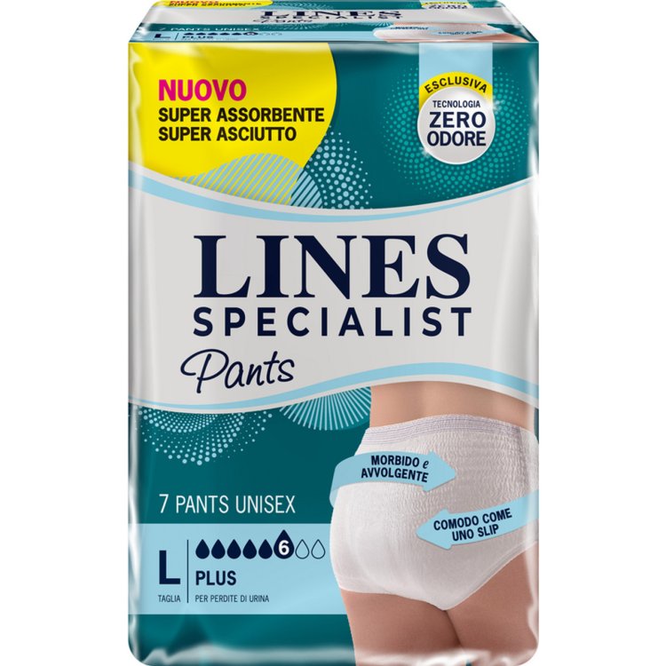 Lines Specialist Pants Plus Mutandine Assorbenti Unisex Incontinenza Media Taglia L 7 Pezzi