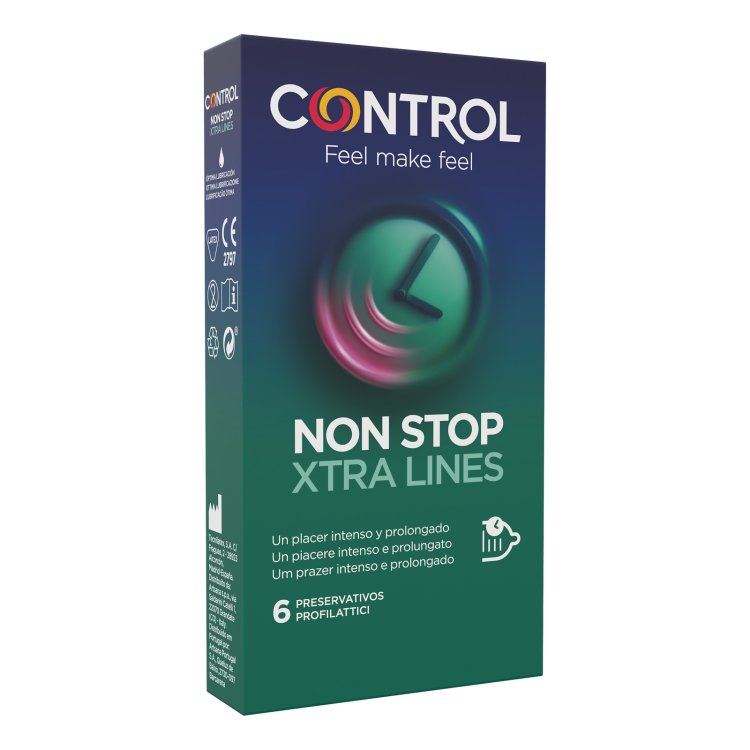 Control Non Stop Xtra Lines Preservativi Ritardanti con Nervature 6 Pezzi
