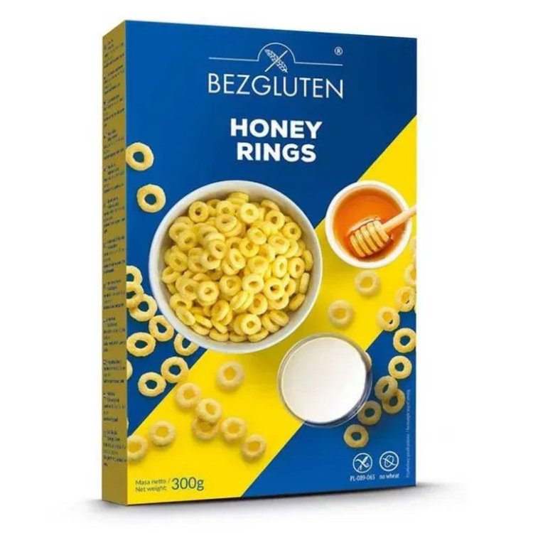 Bezgluten Honey Rings 300g, Cereali al Miele Senza Glutine Bezgluten Honey Rings 300g, Cereali al Miele Senza Glutine