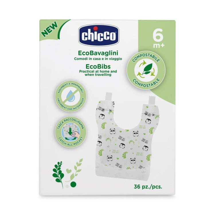 Chicco Bavaglini Monouso Compostabili 36 Pezzi con Tasca Raccogli Pappa