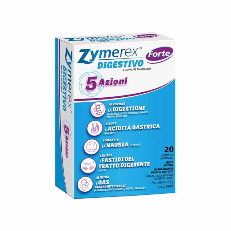 Zymerex Digestivo Forte integratore 5 azioni 20 compresse masticabili senza glutine