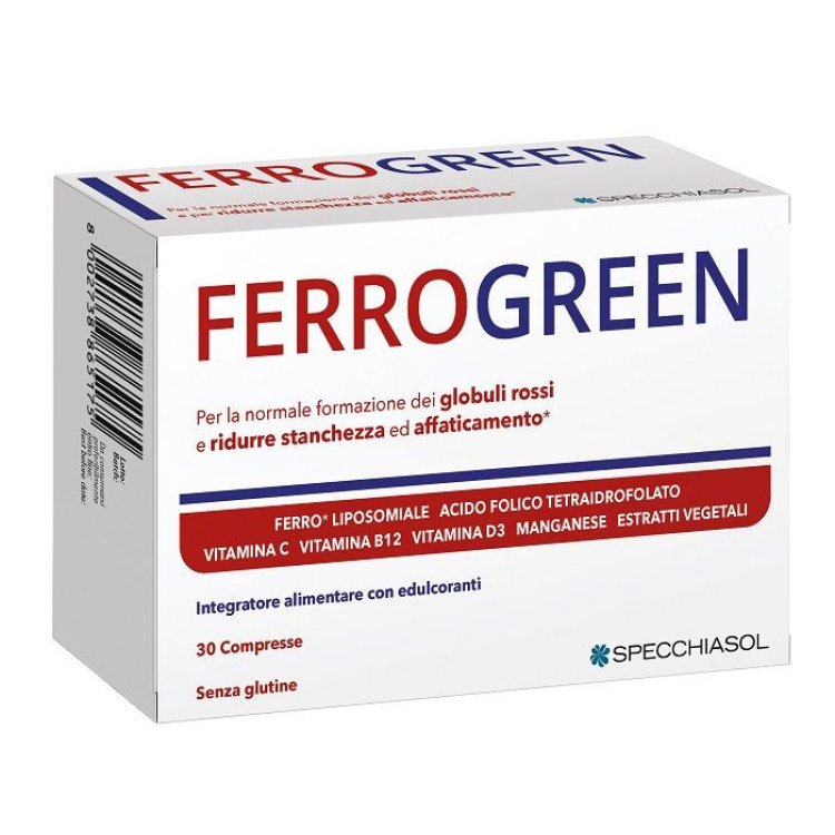 Ferrogreen Integratore Ferro Manganese Vitamina C per Stanchezza 30 Compresse