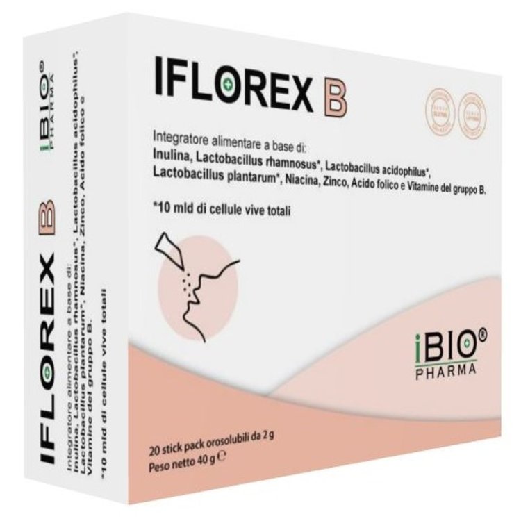 Ibiopharma Iflorex B Integratore per Flora Intestinale in Stick Orosolubili, 20 Pz