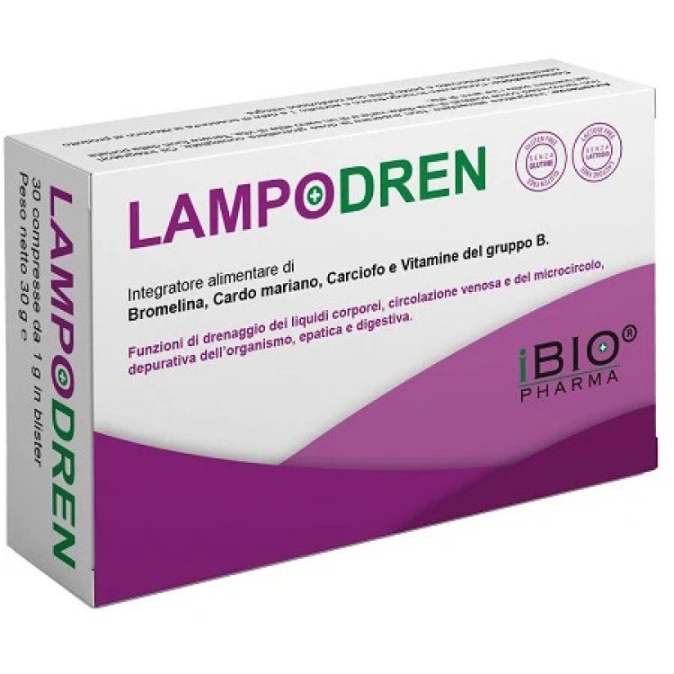 Ibiopharma Lampodren Integratore Alimentare per Digestione, Drenaggio e Depurazione - 30 Compresse