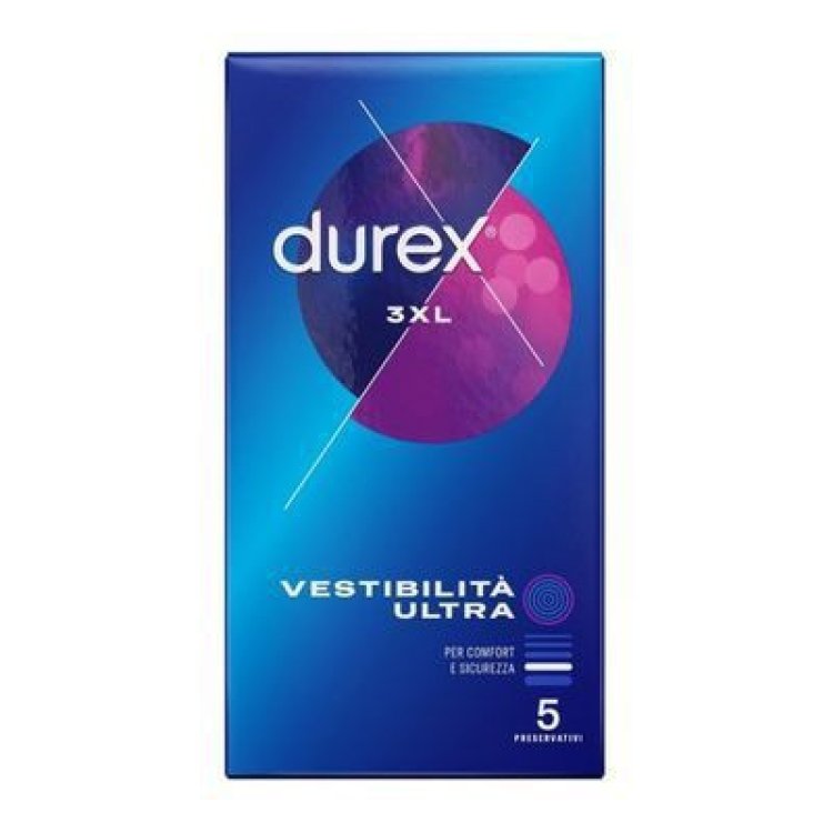 Durex 3XL Vestibilit&agrave; Ultra Preservativi Extra Large 64mm in Lattice - 5 Pezzi