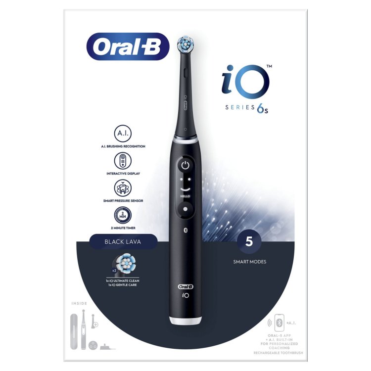Oral-B iO 6 Nero Spazzolino Elettrico con 2 Testine di Ricambio