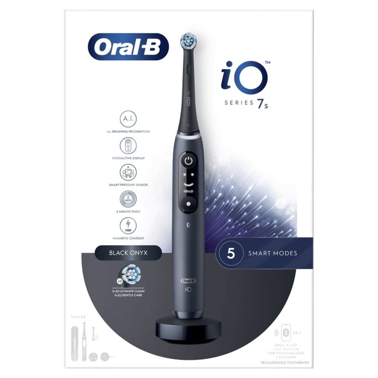 Oral-B iO 7S Nero Spazzolino Elettrico Ricaricabile con 2 Testine e Custodia