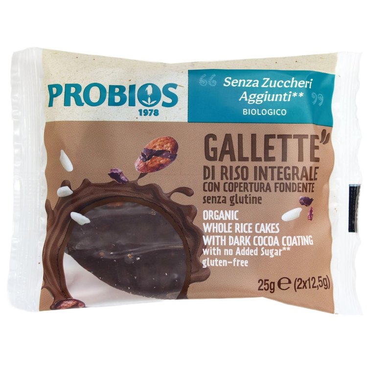 Probios Gallette di Riso Integrale con Cioccolato Fondente Senza Zuccheri 25g