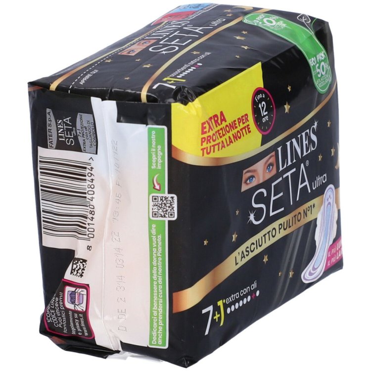 Lines Seta Ultra Extra Notte Assorbenti con Ali 8 Pezzi