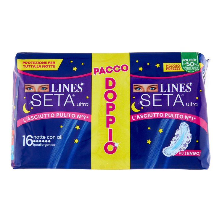 Lines Seta Ultra Notte Assorbenti con Ali 16 Pezzi