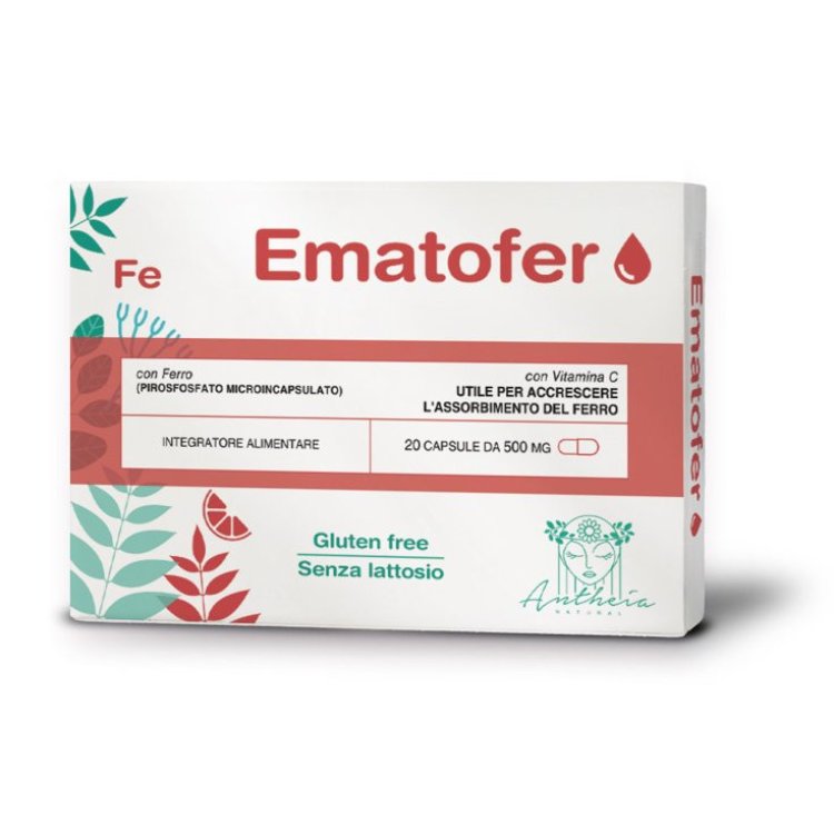 Antheia Ematofer Integratore Alimentare Ferro e Vitamina C in Capsule, 20 pezzi