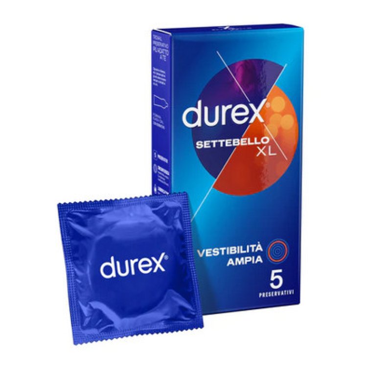 Durex Settebello XL Profilattici Extra Lubrificati Vestibilit&agrave; Ampia 5 Pezzi