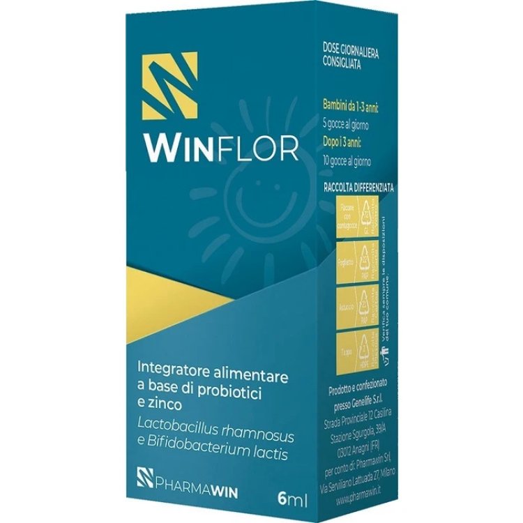 Pharmawin Winflor Gocce per Flora Intestinale Probiotici e Zinco 6 ml