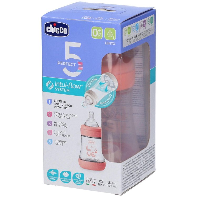 Chicco Perfect 5 Biberon Anticolica 150ml Flusso Lento 0+ Mesi Rosa Chicco Perfect 5 Biberon Anticolica 150ml Flusso Lento 0+ Mesi Rosa