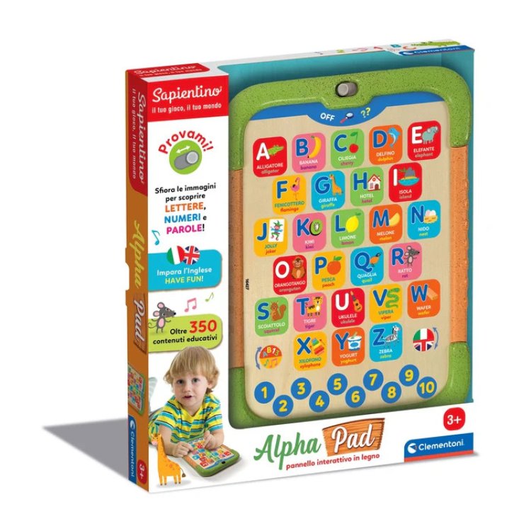 Clementoni Alpha Pad Alfabetiere Elettronico in Legno Italiano e Inglese Clementoni Alpha Pad Alfabetiere Elettronico in Legno Italiano e Inglese
