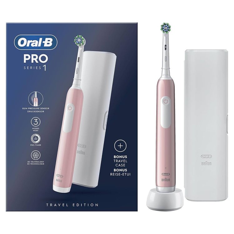 Oral-B Pro Series 1 Spazzolino Elettrico Rosa con Testina e Custodia Viaggio Oral-B Pro Series 1 Spazzolino Elettrico Rosa con Testina e Custodia Viaggio