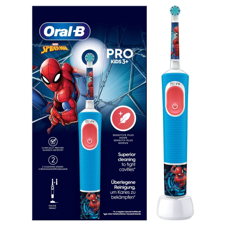 Oral-B Kids Spiderman Spazzolino Elettrico Ricaricabile 3+ Anni 2 Testine