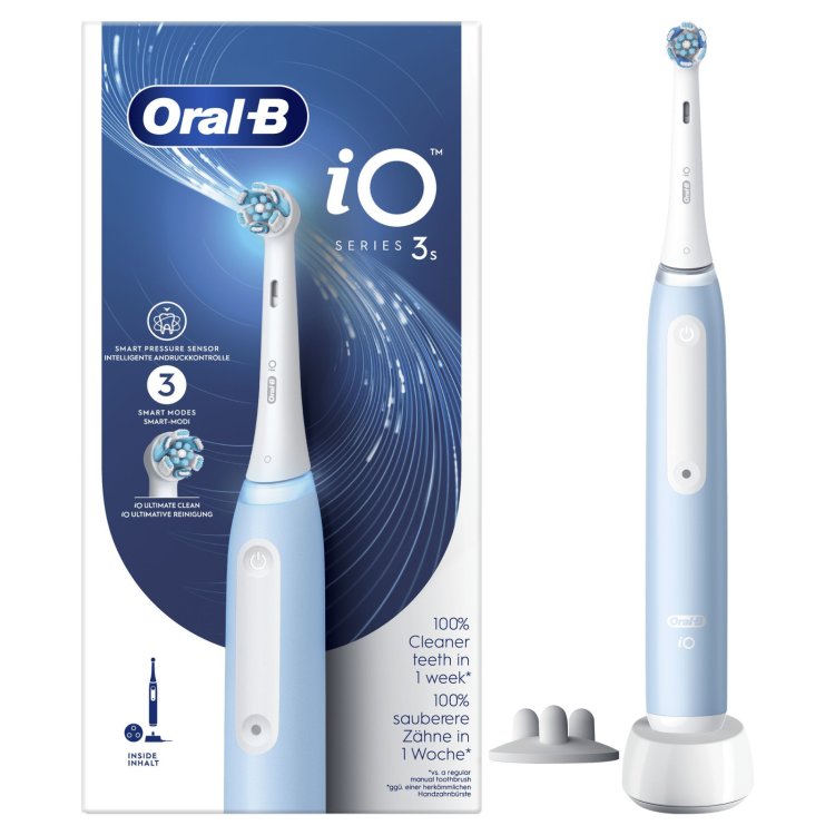 Oral-B iO 3S Spazzolino Elettrico a Vibrazione Blu con Sensore di Pressione