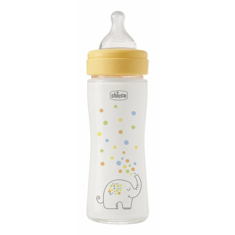 Chicco Biberon Vetro Giallo 240ml Anticolica con Tettarella Silicone