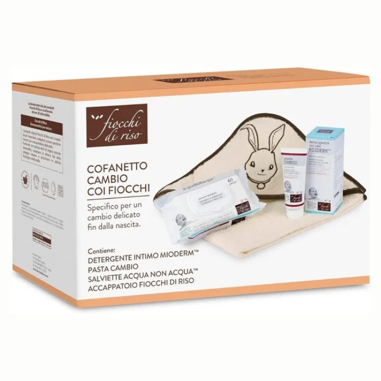 Fiocchi di riso Kit Cambio Neonato Detergente Pasta Salviette 60pz Accappatoio